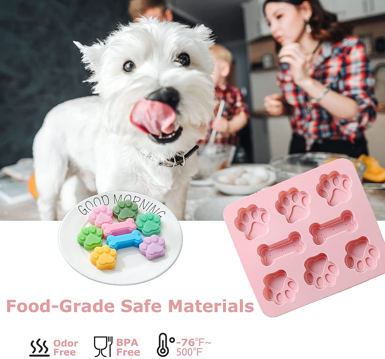 Puppy Dog Treat Mold Silicone, Cute Paw & Bone Shaped 2 in 1, Thick and  Easy to Clean, for Making Ice Cube, Chocolate, Candy, Jelly, Gummy, Cake